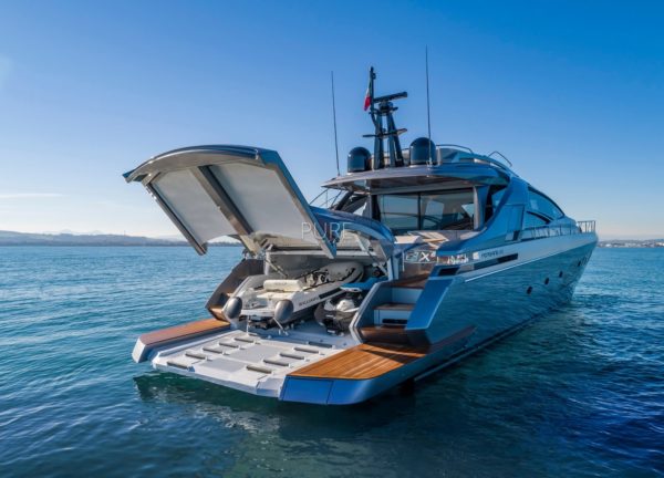 rear luxury yacht pershing 8x beyond balearic islands
