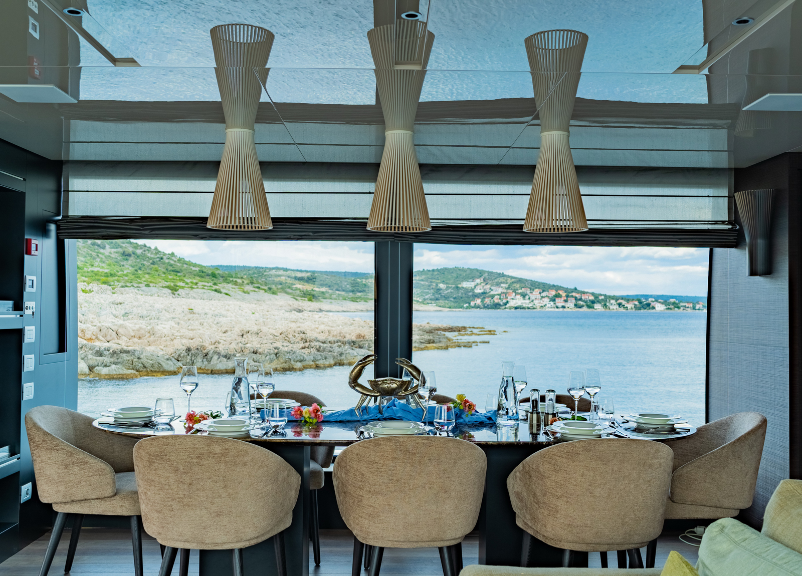 dining table luxury yacht sanlorenzo sl102 asymmetric noor ii croatia
