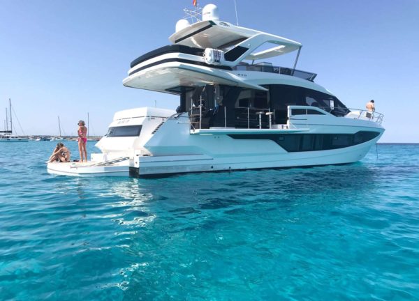 rear luxury yacht galeon 640 fly habana iv balearic islands