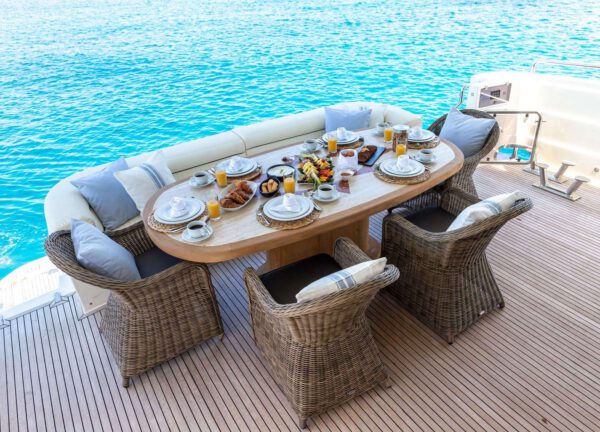 upperdeck dining table luxury yacht possilipo 80 pareaki greece