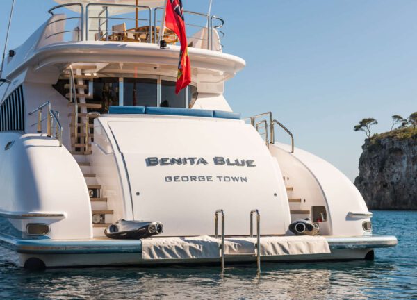 rear luxury yacht 34m benita blue balearic islands