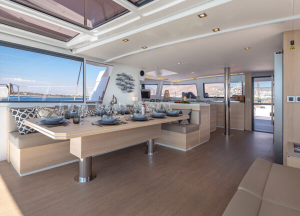 charter catamaran greece bali 54 license to chill interior