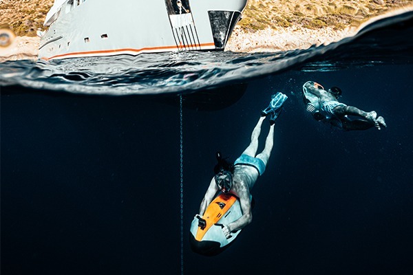 mega yacht seal under water