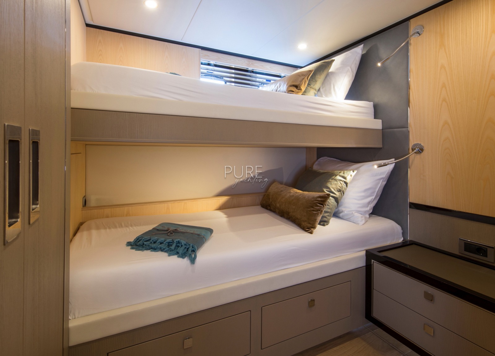 two bed cabin luxury yacht vanquish 82 sea story