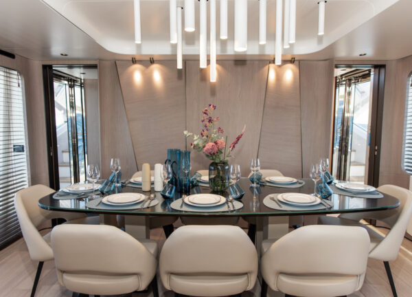 charter yacht azimut grande 27 metri dawo interior dining