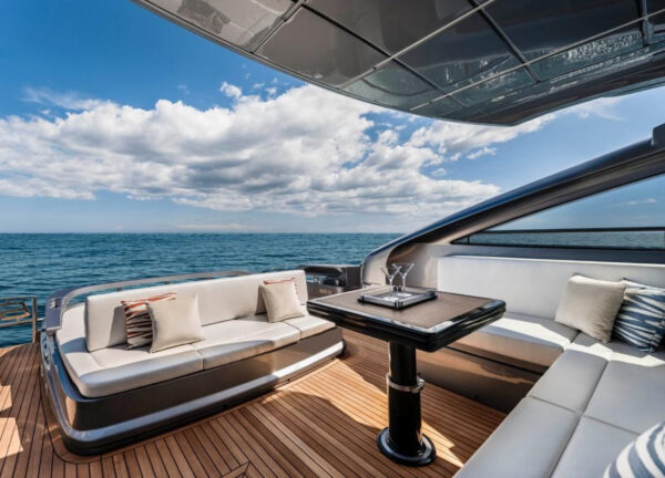 charter yacht pershing 6x saints aft essbereich