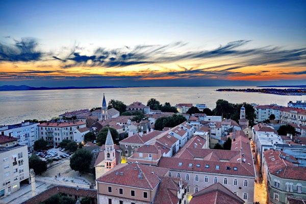 View of Zadar, Croatia from above at sunset